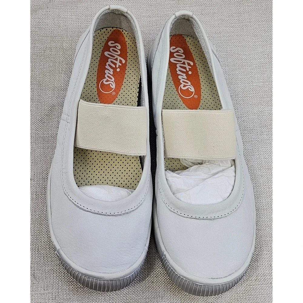 Softinos by‎ Fly Smooth White Leather Slip On Ballet Flats Women's US 5 / EU 35